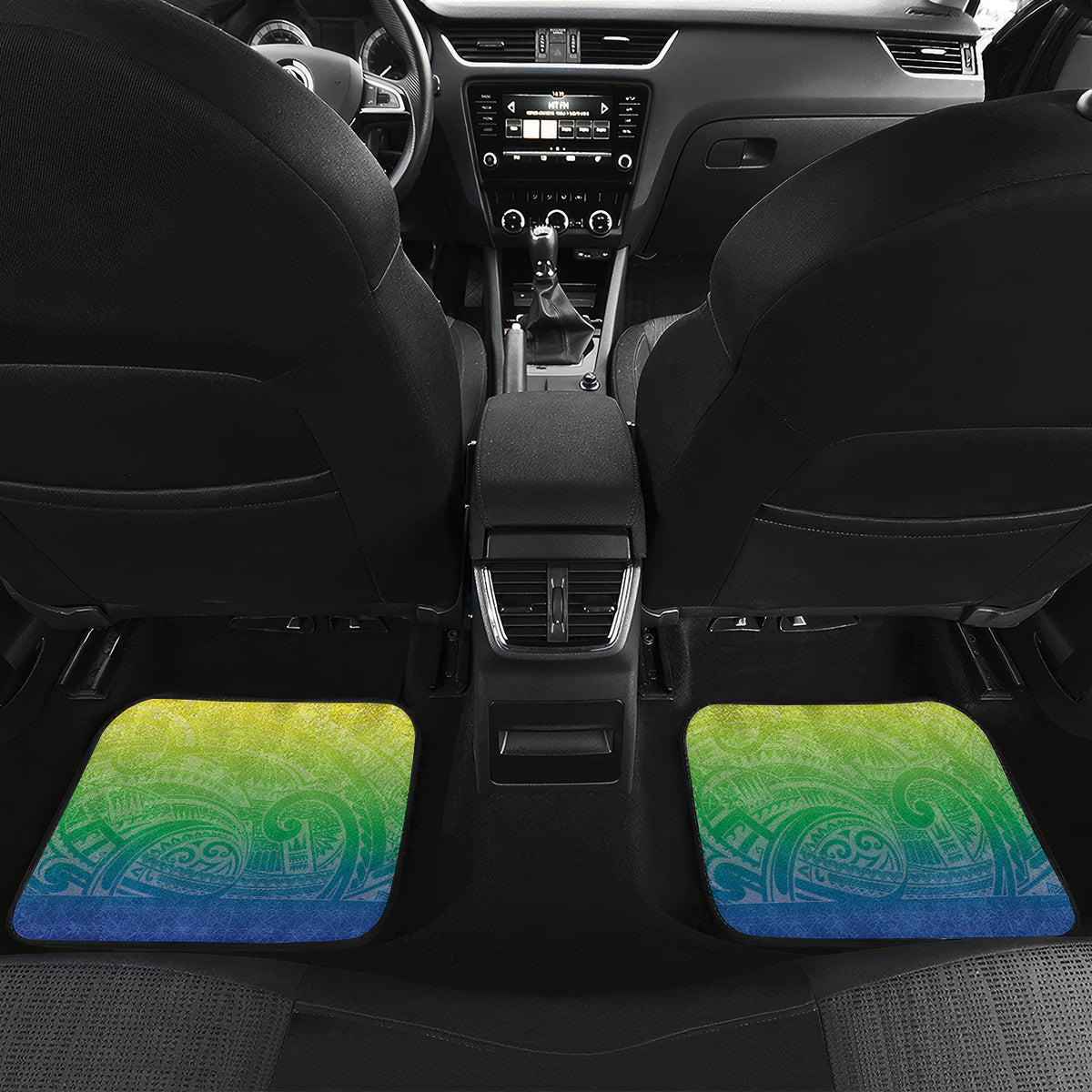 Malpampa Vanuatu Car Mats Hibiscus Sand Drawing with Pacific Pattern LT9 Set 2pcs - Back Green Art - Polynesian Pride