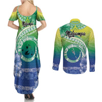 Malpampa Vanuatu Couples Matching Summer Maxi Dress and Long Sleeve Button Shirt Hibiscus Sand Drawing with Pacific Pattern LT9 - Polynesian Pride