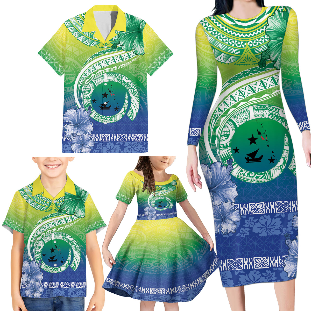 Malpampa Vanuatu Family Matching Long Sleeve Bodycon Dress and Hawaiian Shirt Hibiscus Sand Drawing with Pacific Pattern