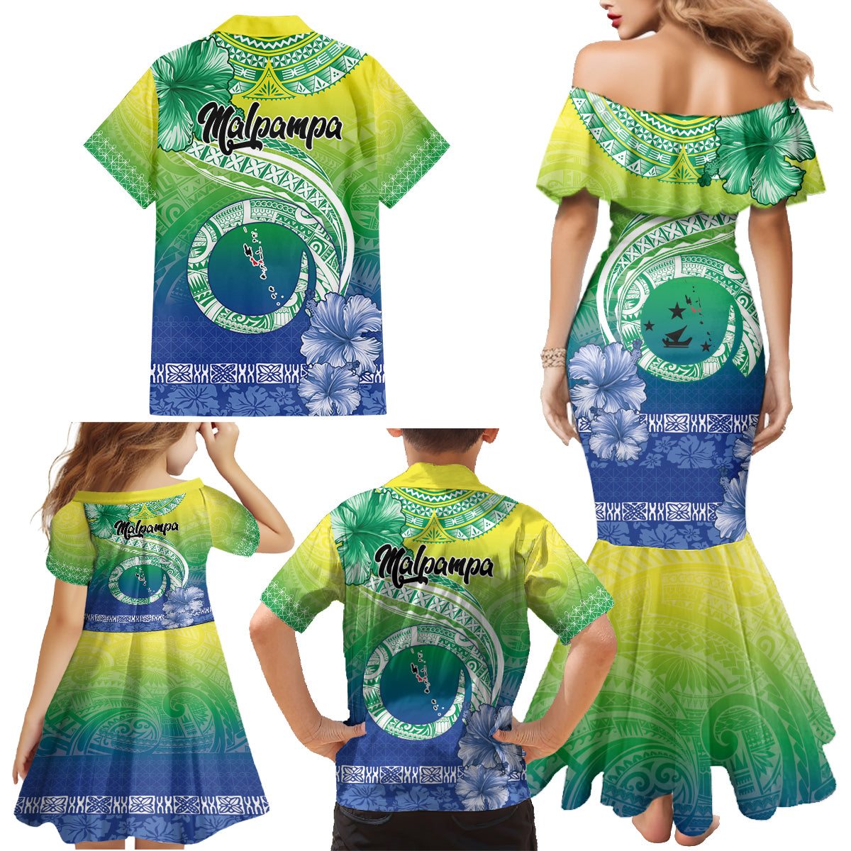 Malpampa Vanuatu Family Matching Mermaid Dress and Hawaiian Shirt Hibiscus Sand Drawing with Pacific Pattern