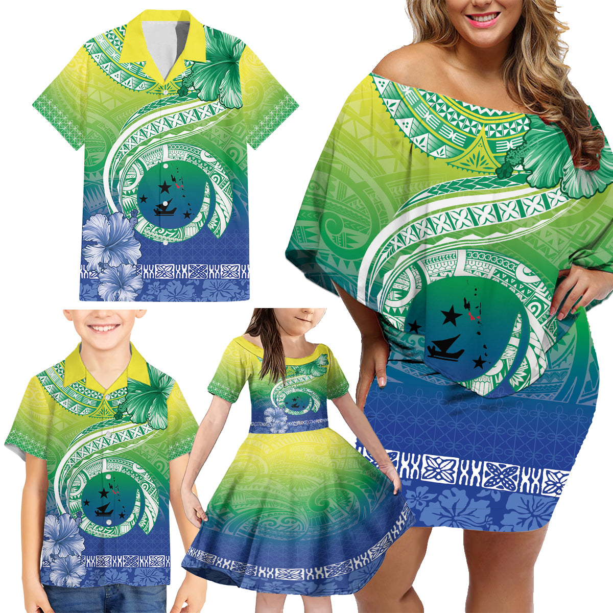 Malpampa Vanuatu Family Matching Off Shoulder Short Dress and Hawaiian Shirt Hibiscus Sand Drawing with Pacific Pattern