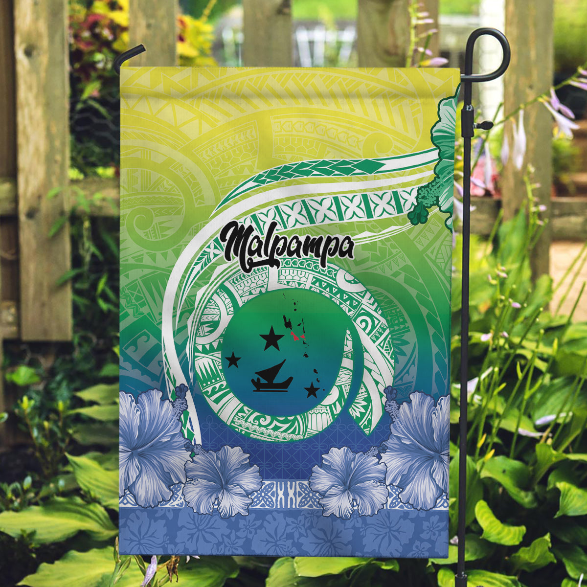 Malpampa Vanuatu Garden Flag Hibiscus Sand Drawing with Pacific Pattern