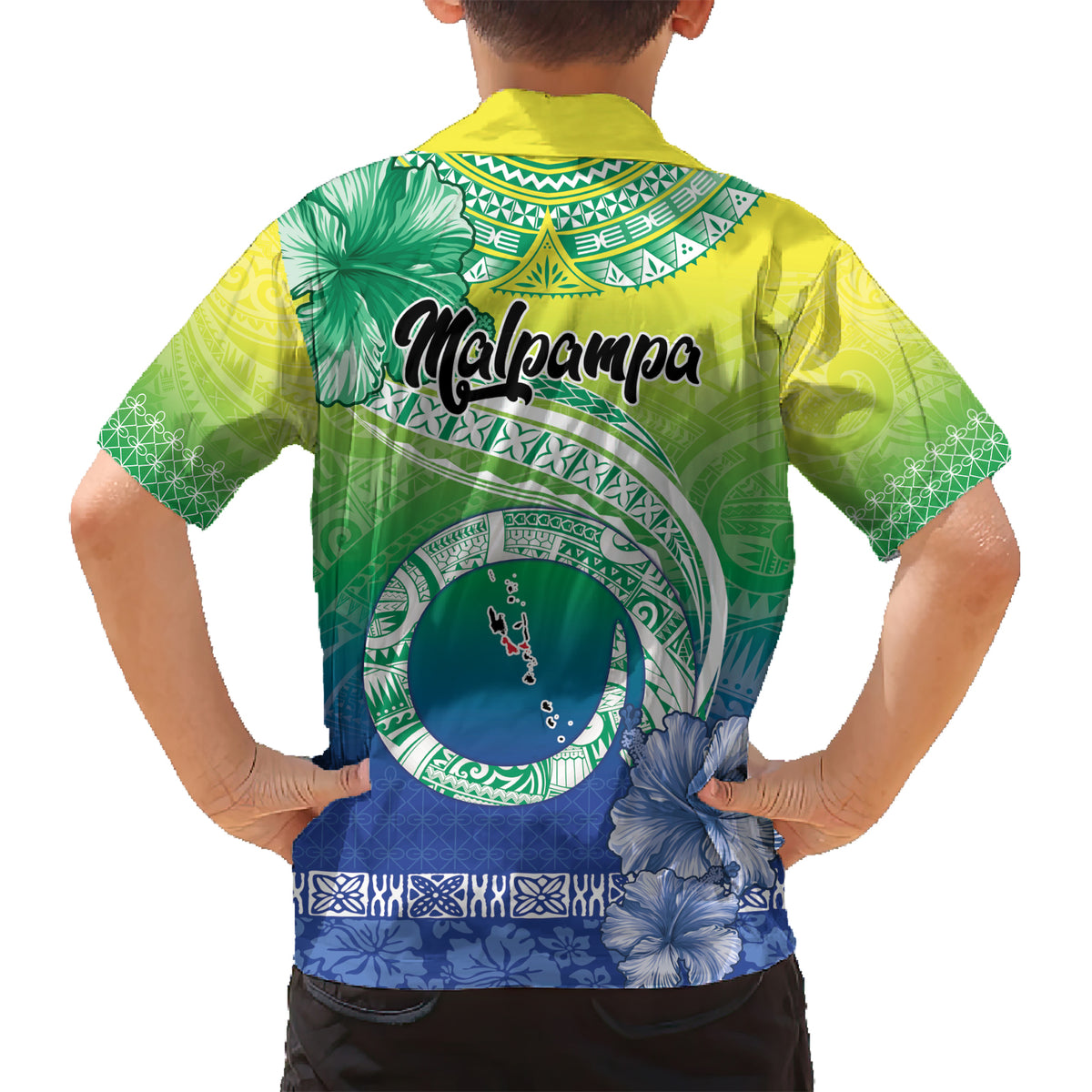 Malpampa Vanuatu Kid Hawaiian Shirt Hibiscus Sand Drawing with Pacific Pattern