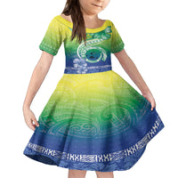 Malpampa Vanuatu Kid Short Sleeve Dress Hibiscus Sand Drawing with Pacific Pattern