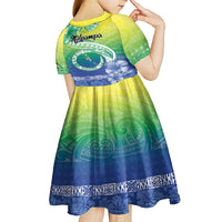 Malpampa Vanuatu Kid Short Sleeve Dress Hibiscus Sand Drawing with Pacific Pattern