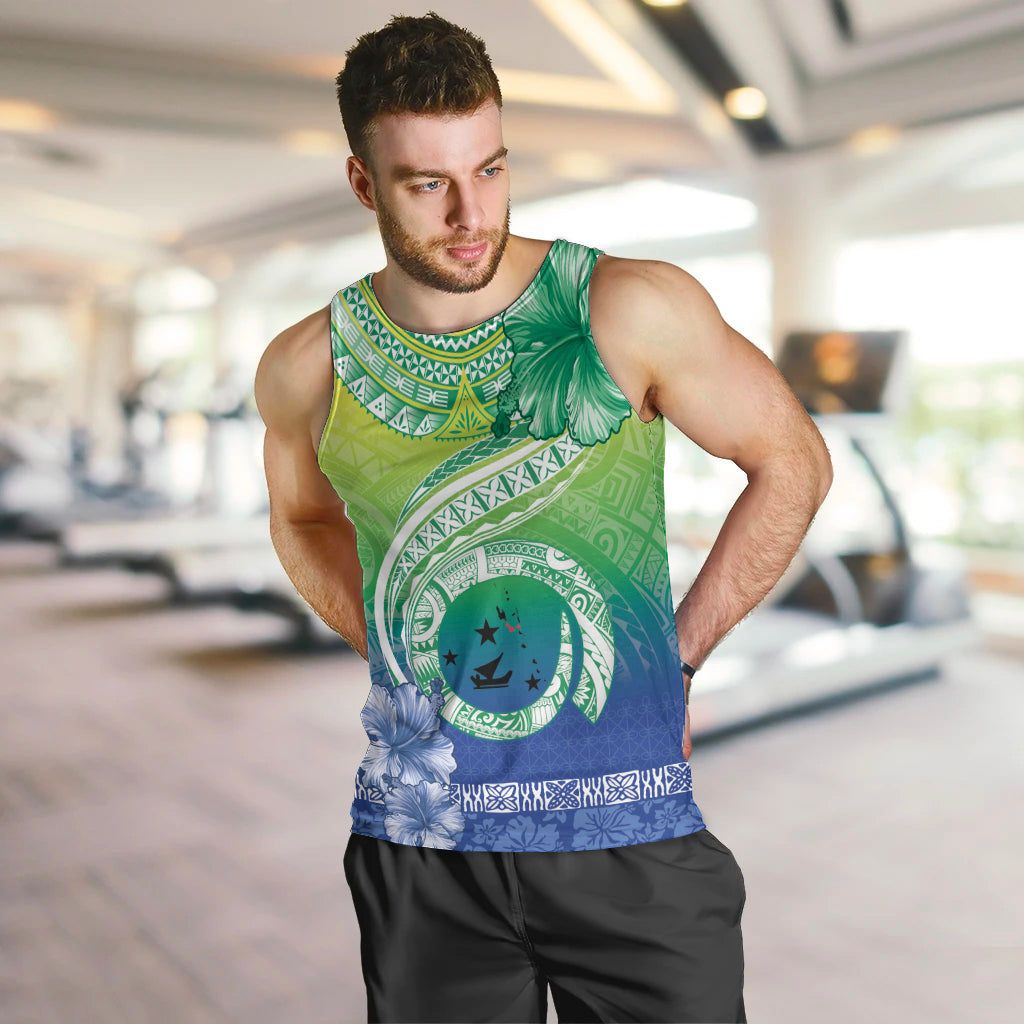 Malpampa Vanuatu Men Tank Top Hibiscus Sand Drawing with Pacific Pattern LT9 Green Art - Polynesian Pride