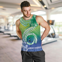 Malpampa Vanuatu Men Tank Top Hibiscus Sand Drawing with Pacific Pattern LT9 Green Art - Polynesian Pride