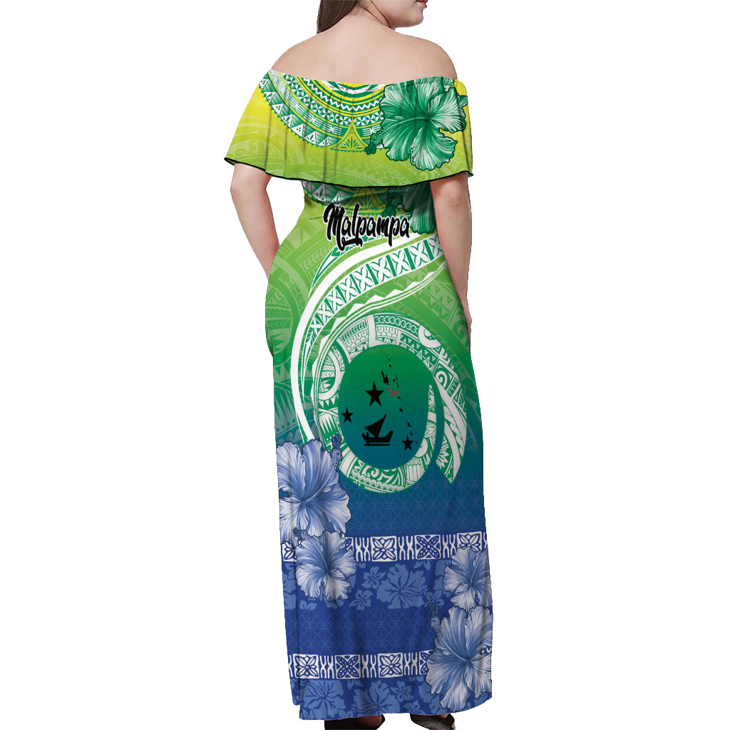 Malpampa Vanuatu Off Shoulder Maxi Dress Hibiscus Sand Drawing with Pacific Pattern LT9 - Polynesian Pride