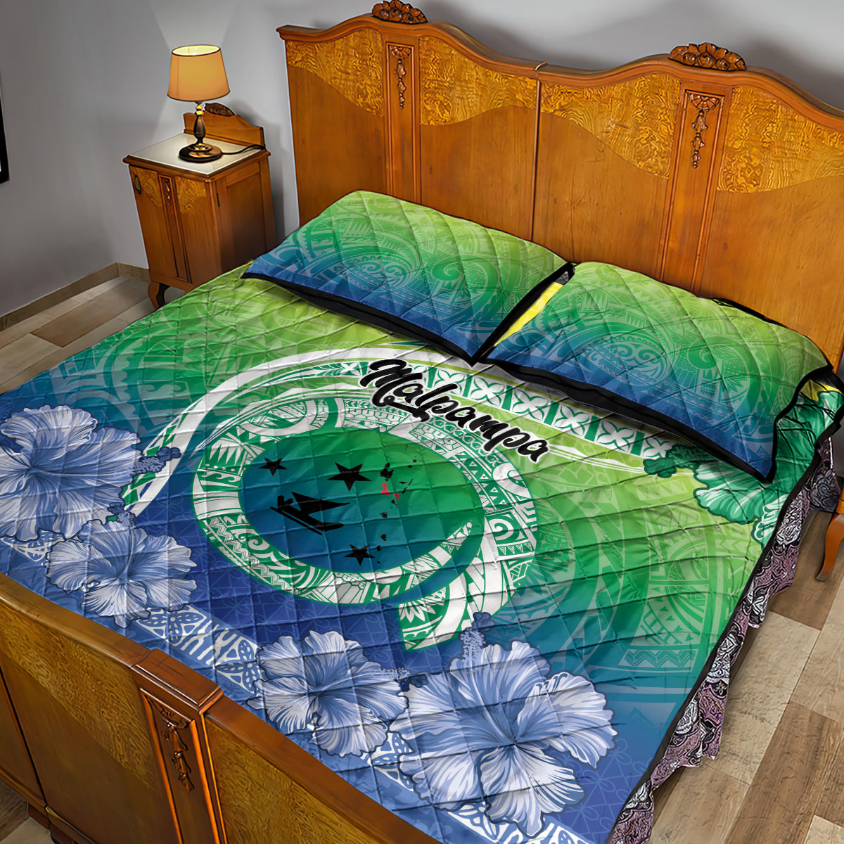 Malpampa Vanuatu Quilt Bed Set Hibiscus Sand Drawing with Pacific Pattern LT9 - Polynesian Pride