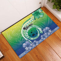 Malpampa Vanuatu Rubber Doormat Hibiscus Sand Drawing with Pacific Pattern LT9 Green Art - Polynesian Pride