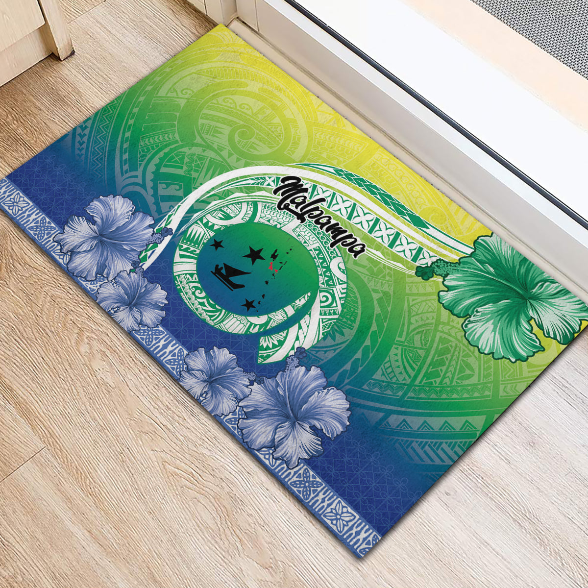 Malpampa Vanuatu Rubber Doormat Hibiscus Sand Drawing with Pacific Pattern LT9 - Polynesian Pride