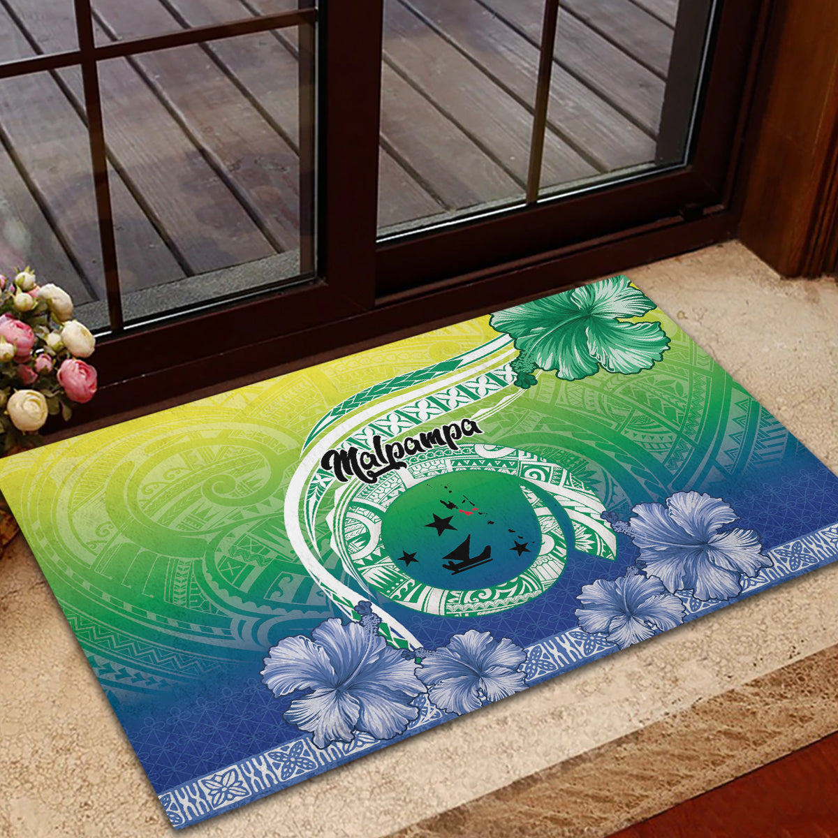 Malpampa Vanuatu Rubber Doormat Hibiscus Sand Drawing with Pacific Pattern LT9 - Polynesian Pride