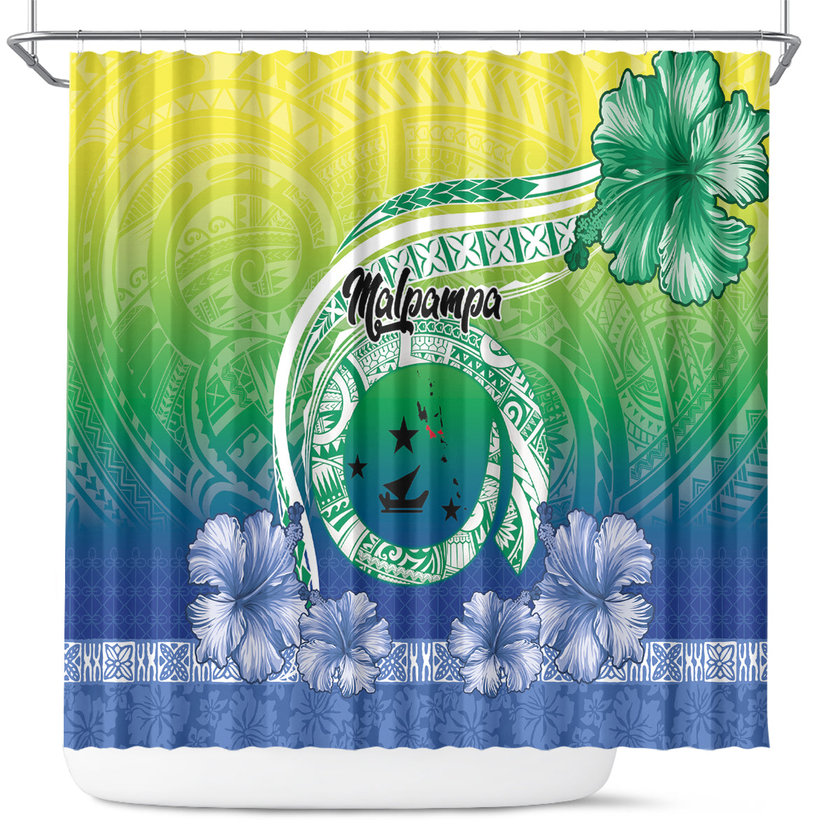 Malpampa Vanuatu Shower Curtain Hibiscus Sand Drawing with Pacific Pattern