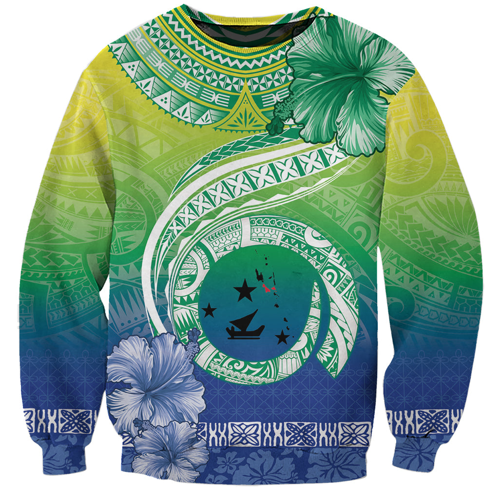 Malpampa Vanuatu Sweatshirt Hibiscus Sand Drawing with Pacific Pattern LT9 Unisex Green Art - Polynesian Pride