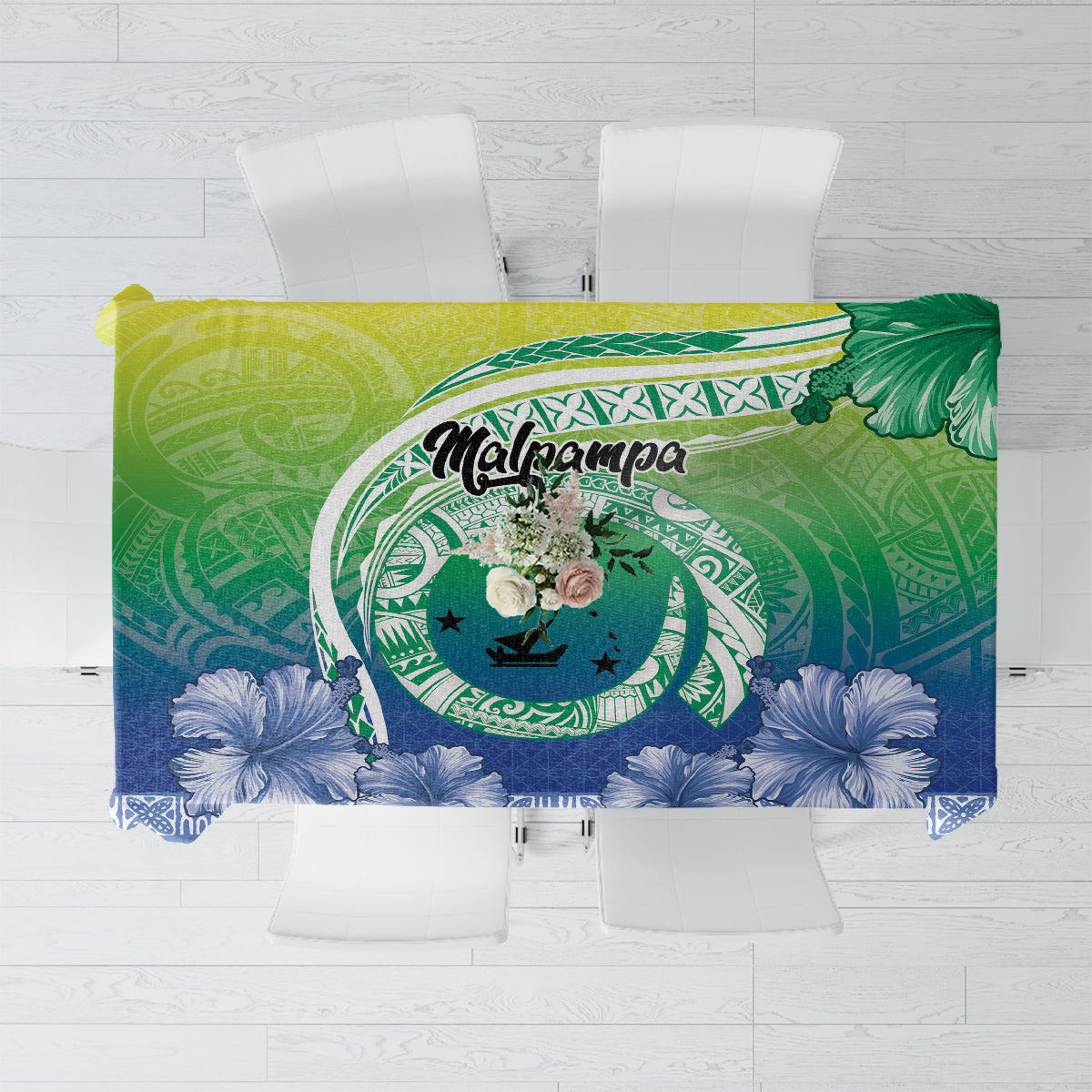 Malpampa Vanuatu Tablecloth Hibiscus Sand Drawing with Pacific Pattern LT9 Green Art - Polynesian Pride
