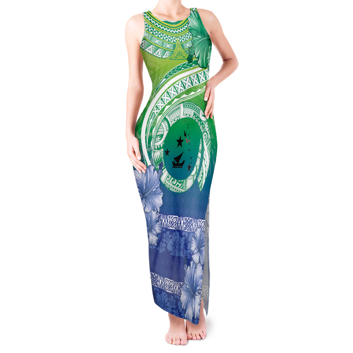 Malpampa Vanuatu Tank Maxi Dress Hibiscus Sand Drawing with Pacific Pattern