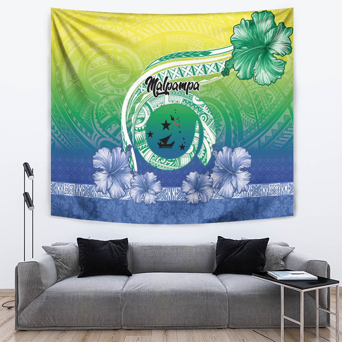 Malpampa Vanuatu Tapestry Hibiscus Sand Drawing with Pacific Pattern LT9 Green Art - Polynesian Pride