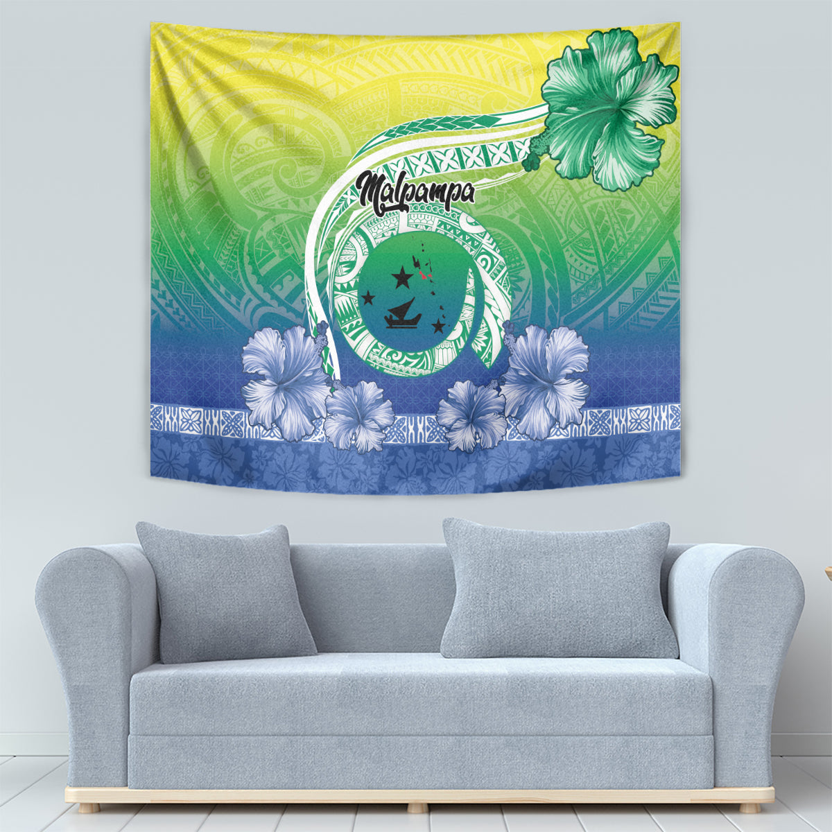 Malpampa Vanuatu Tapestry Hibiscus Sand Drawing with Pacific Pattern LT9 - Polynesian Pride
