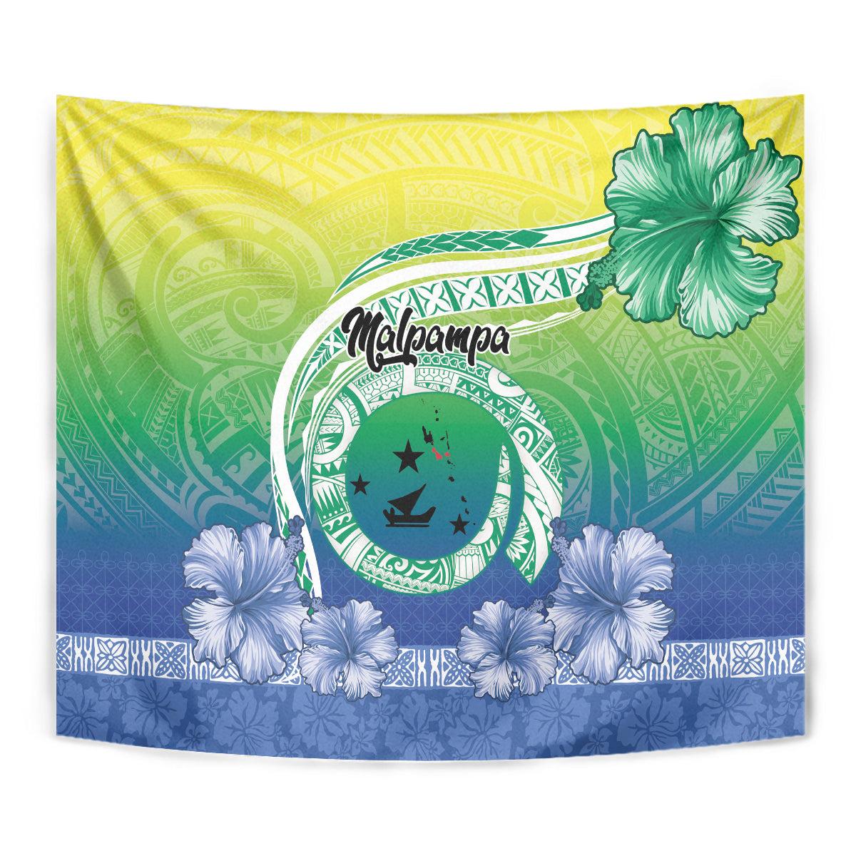 Malpampa Vanuatu Tapestry Hibiscus Sand Drawing with Pacific Pattern LT9 - Polynesian Pride