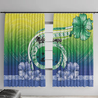 Malpampa Vanuatu Window Curtain Hibiscus Sand Drawing with Pacific Pattern LT9 With Hooks Green Art - Polynesian Pride