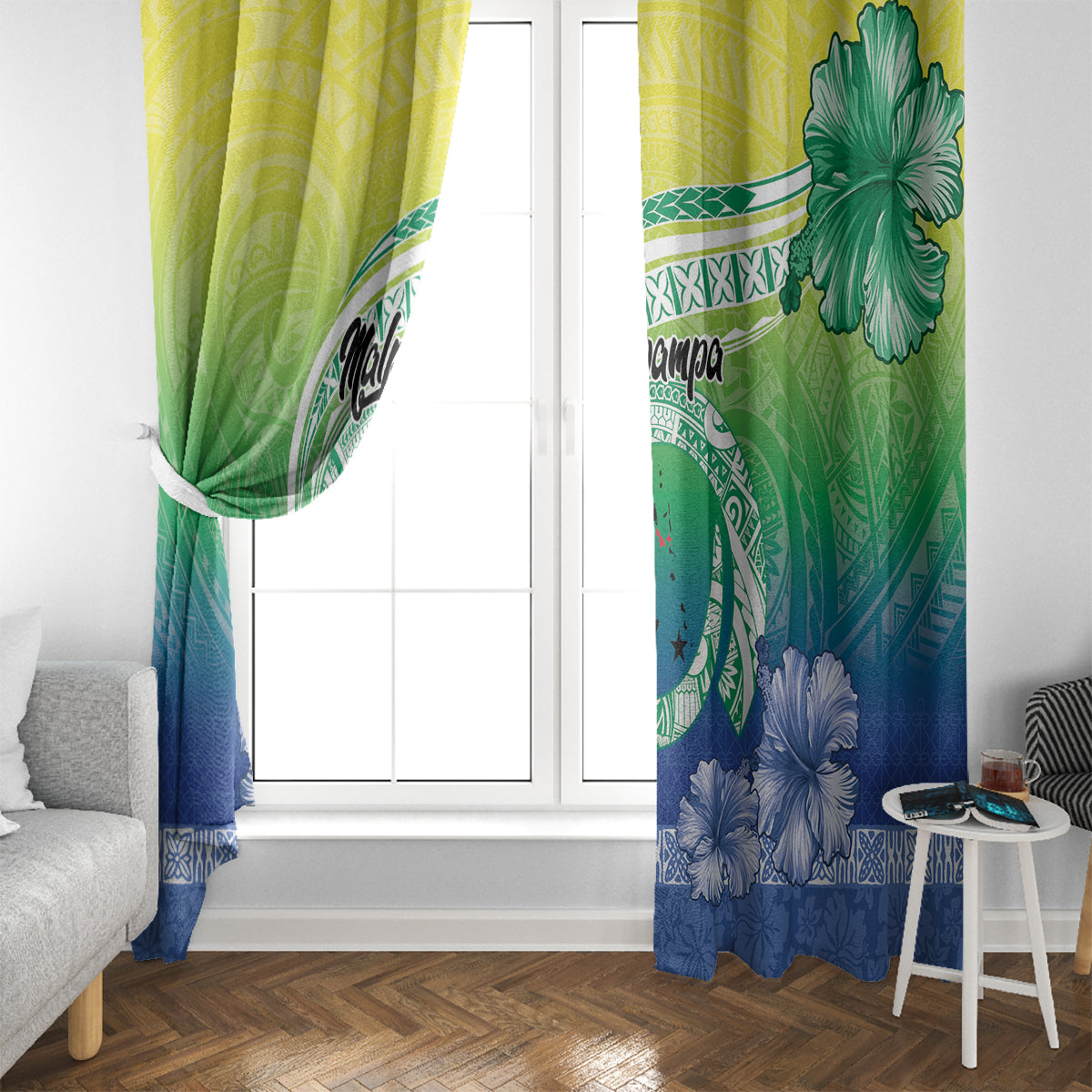 Malpampa Vanuatu Window Curtain Hibiscus Sand Drawing with Pacific Pattern LT9 - Polynesian Pride