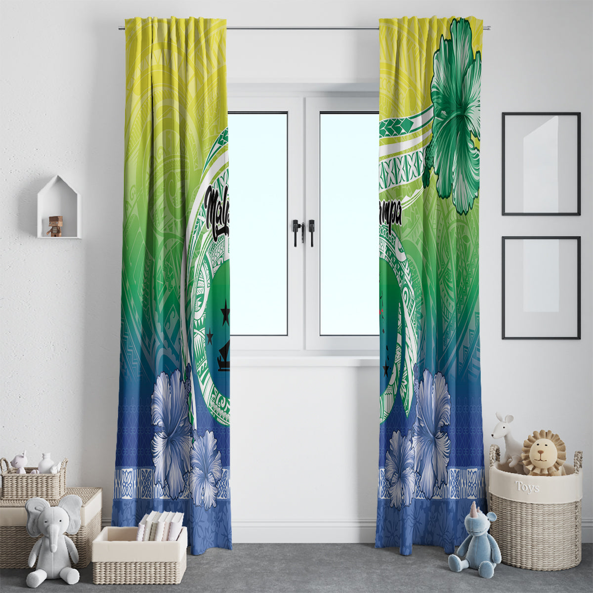 Malpampa Vanuatu Window Curtain Hibiscus Sand Drawing with Pacific Pattern LT9 - Polynesian Pride