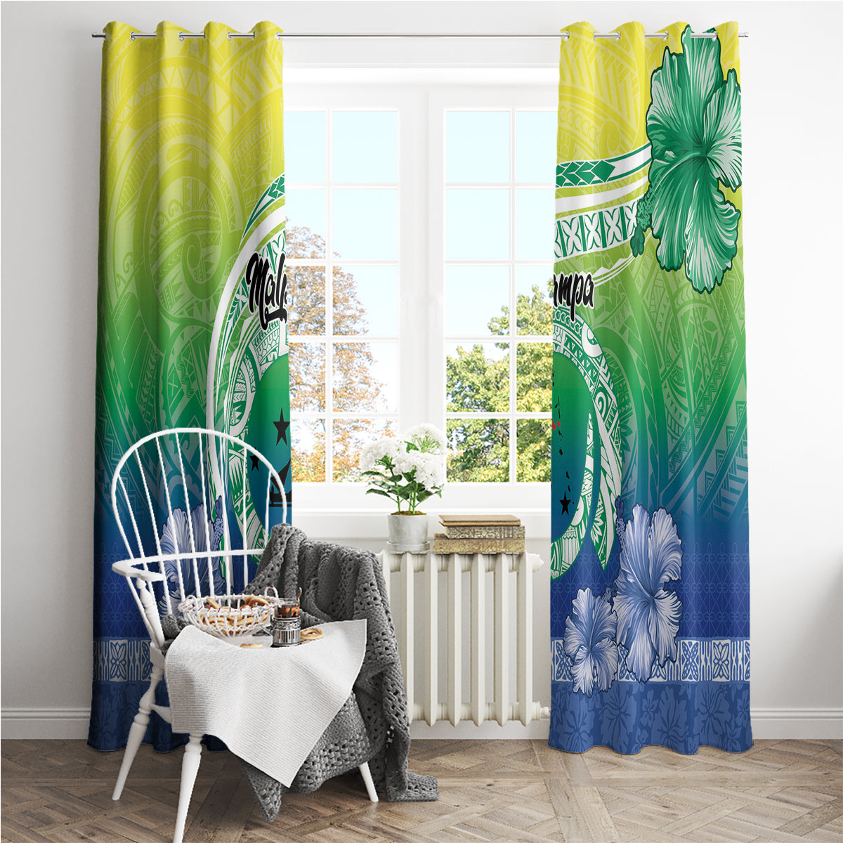 Malpampa Vanuatu Window Curtain Hibiscus Sand Drawing with Pacific Pattern LT9 - Polynesian Pride