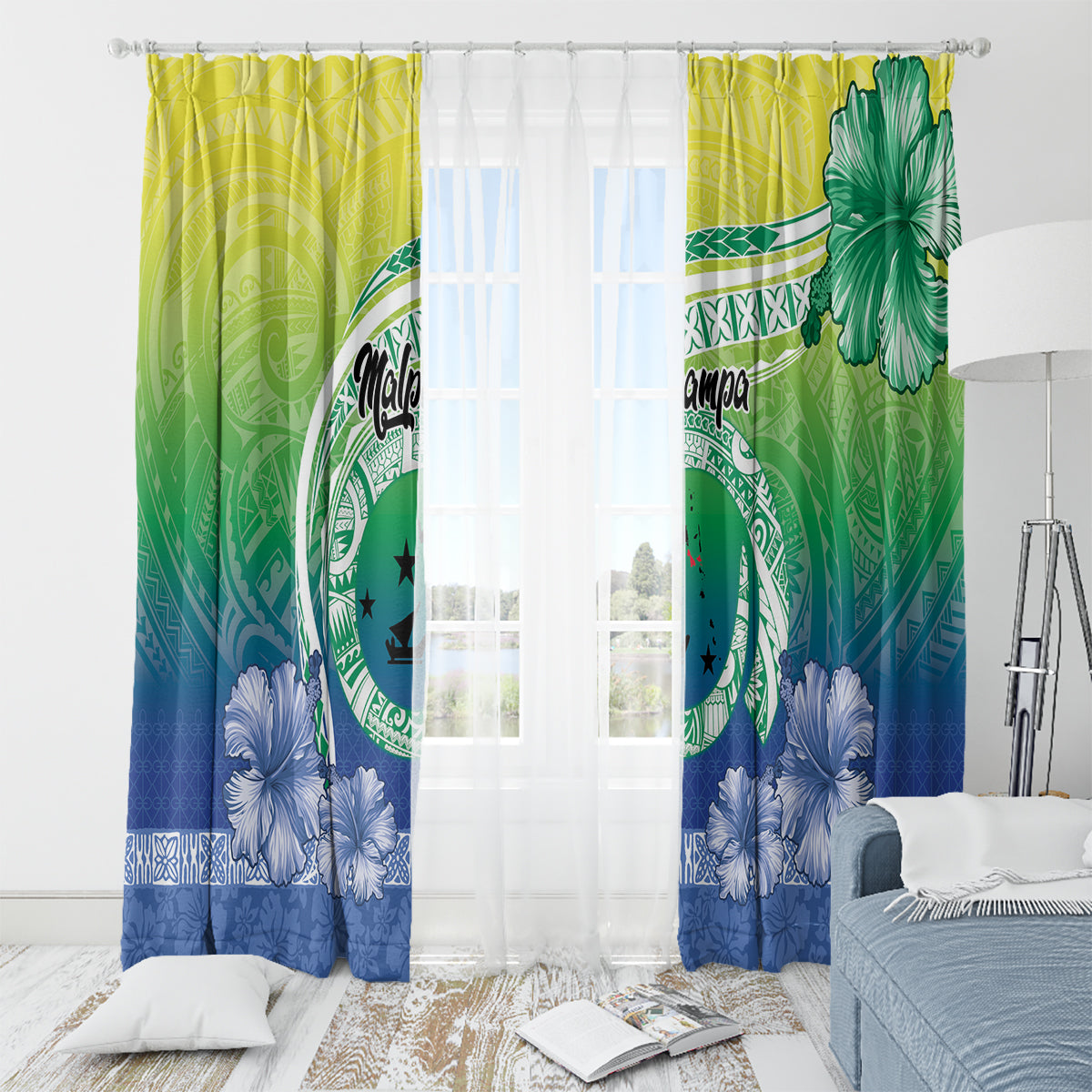 Malpampa Vanuatu Window Curtain Hibiscus Sand Drawing with Pacific Pattern LT9 - Polynesian Pride