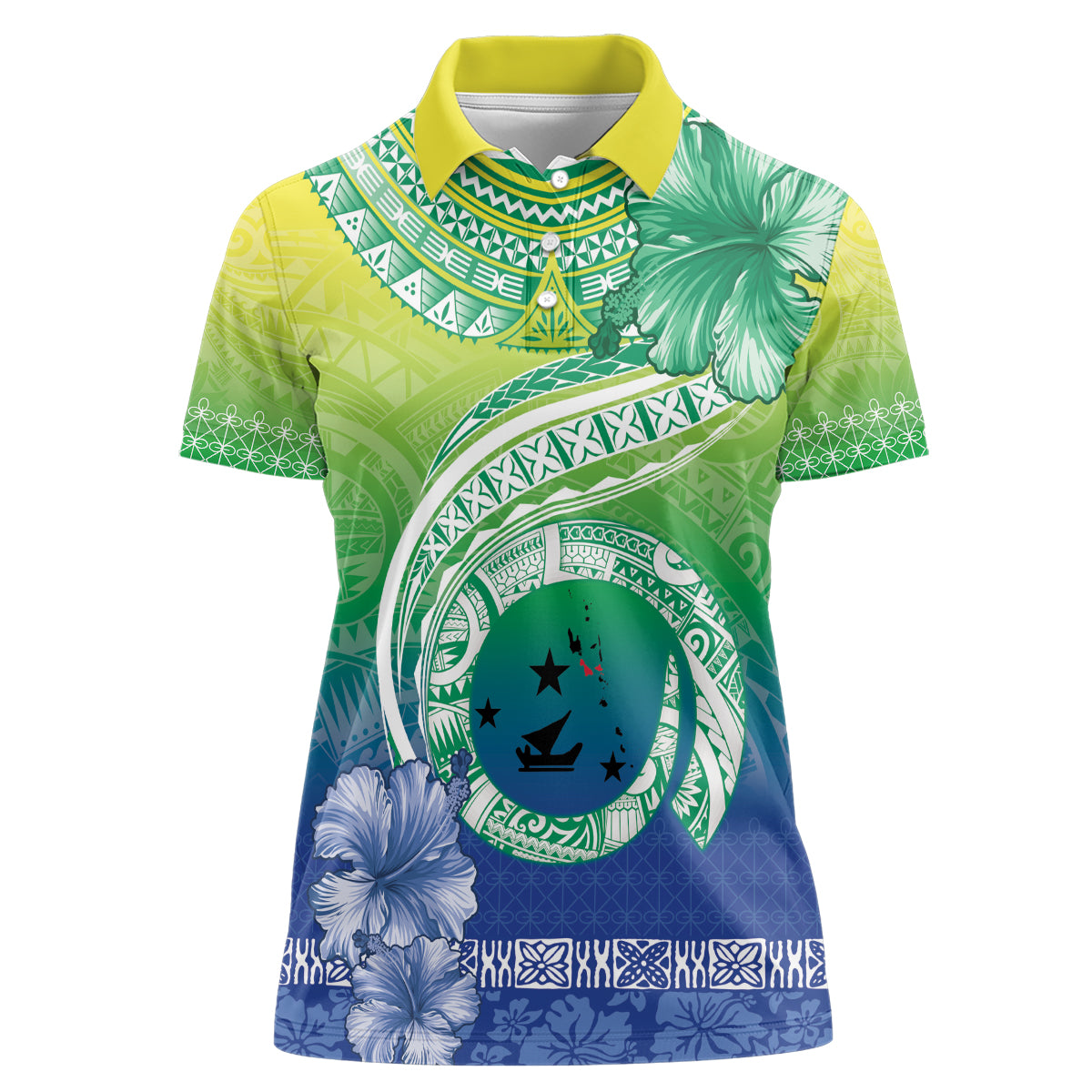 Malpampa Vanuatu Women Polo Shirt Hibiscus Sand Drawing with Pacific Pattern