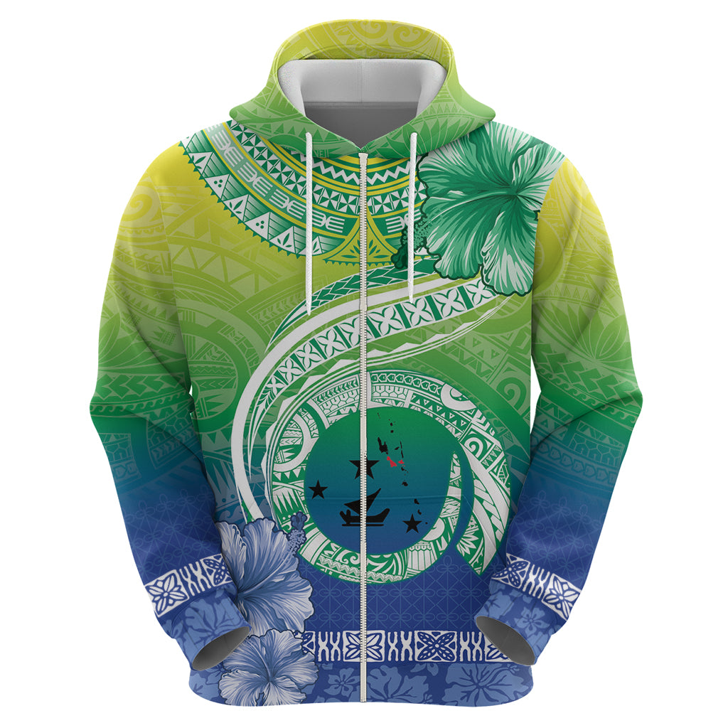Malpampa Vanuatu Zip Hoodie Hibiscus Sand Drawing with Pacific Pattern