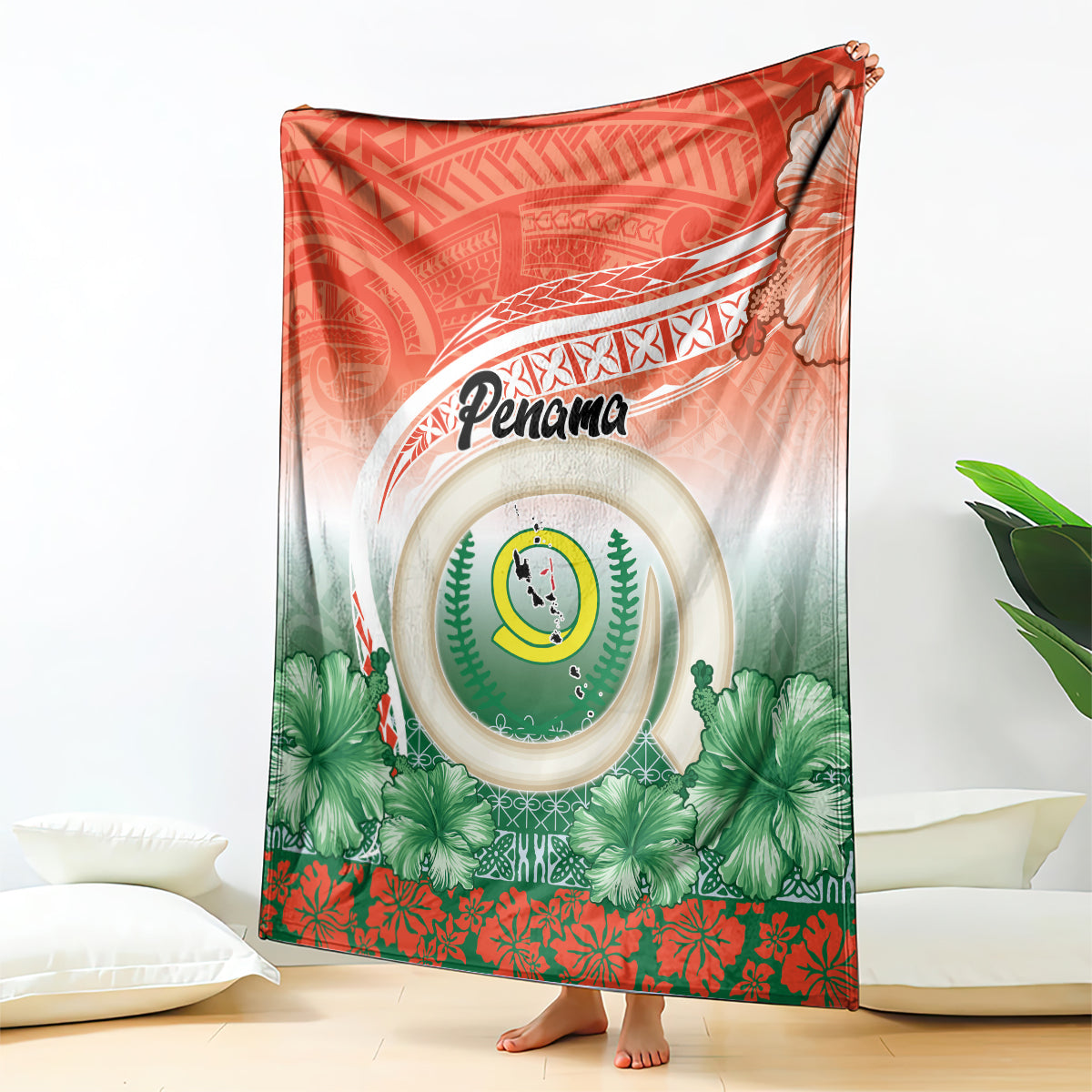 Penama Vanuatu Blanket Hibiscus Sand Drawing with Pacific Pattern LT9 - Polynesian Pride