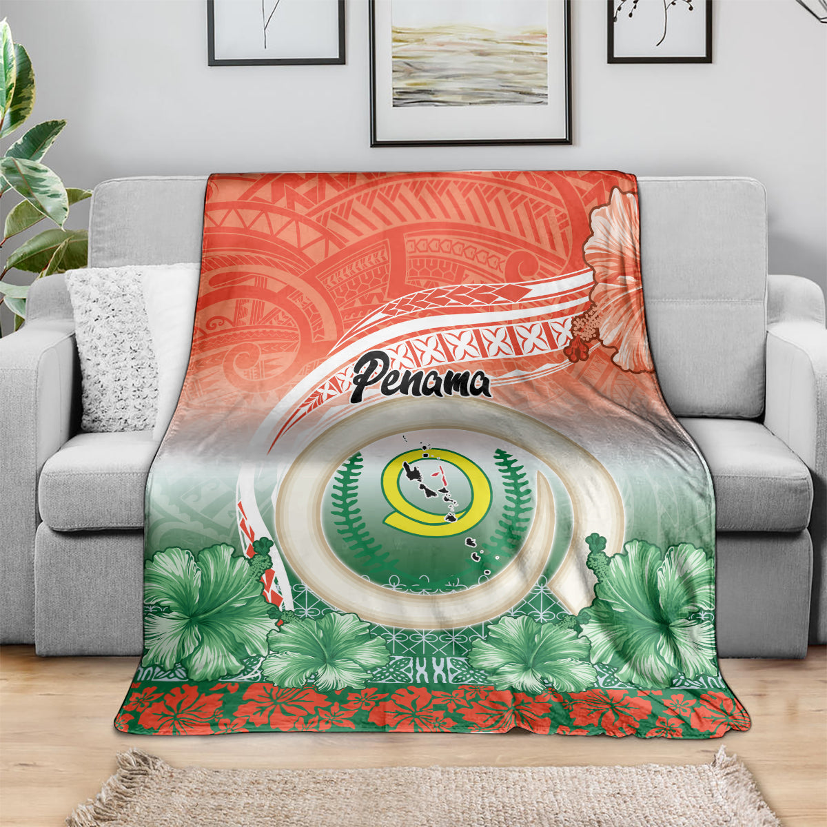 Penama Vanuatu Blanket Hibiscus Sand Drawing with Pacific Pattern LT9 - Polynesian Pride