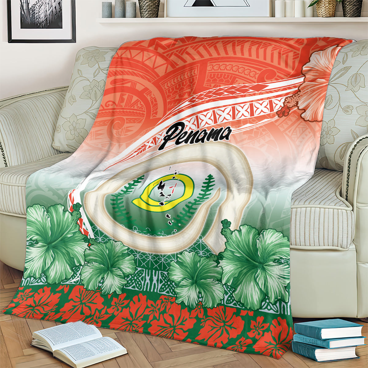 Penama Vanuatu Blanket Hibiscus Sand Drawing with Pacific Pattern LT9 - Polynesian Pride