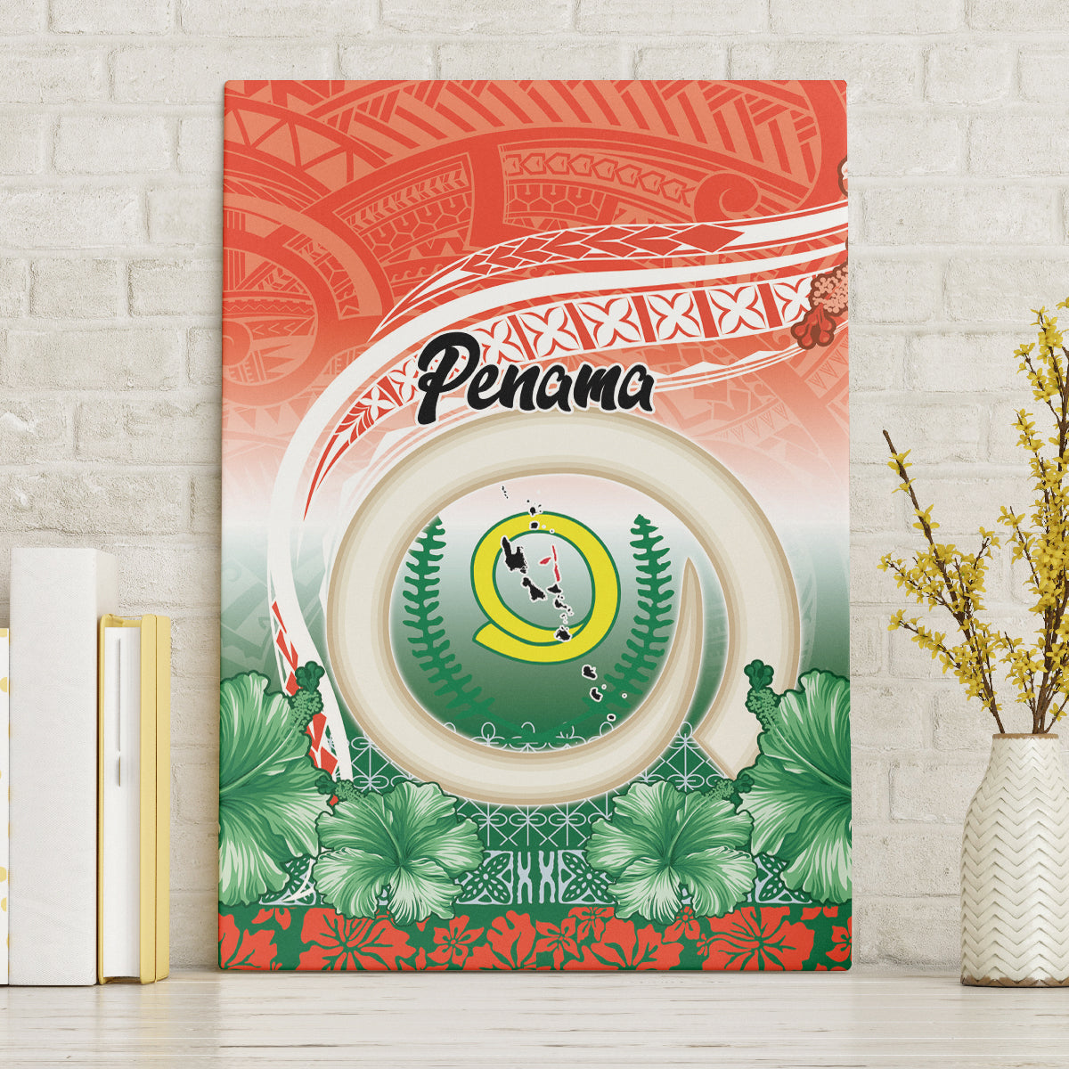 Penama Vanuatu Canvas Wall Art Hibiscus Sand Drawing with Pacific Pattern LT9 Without Frame Red Art - Polynesian Pride