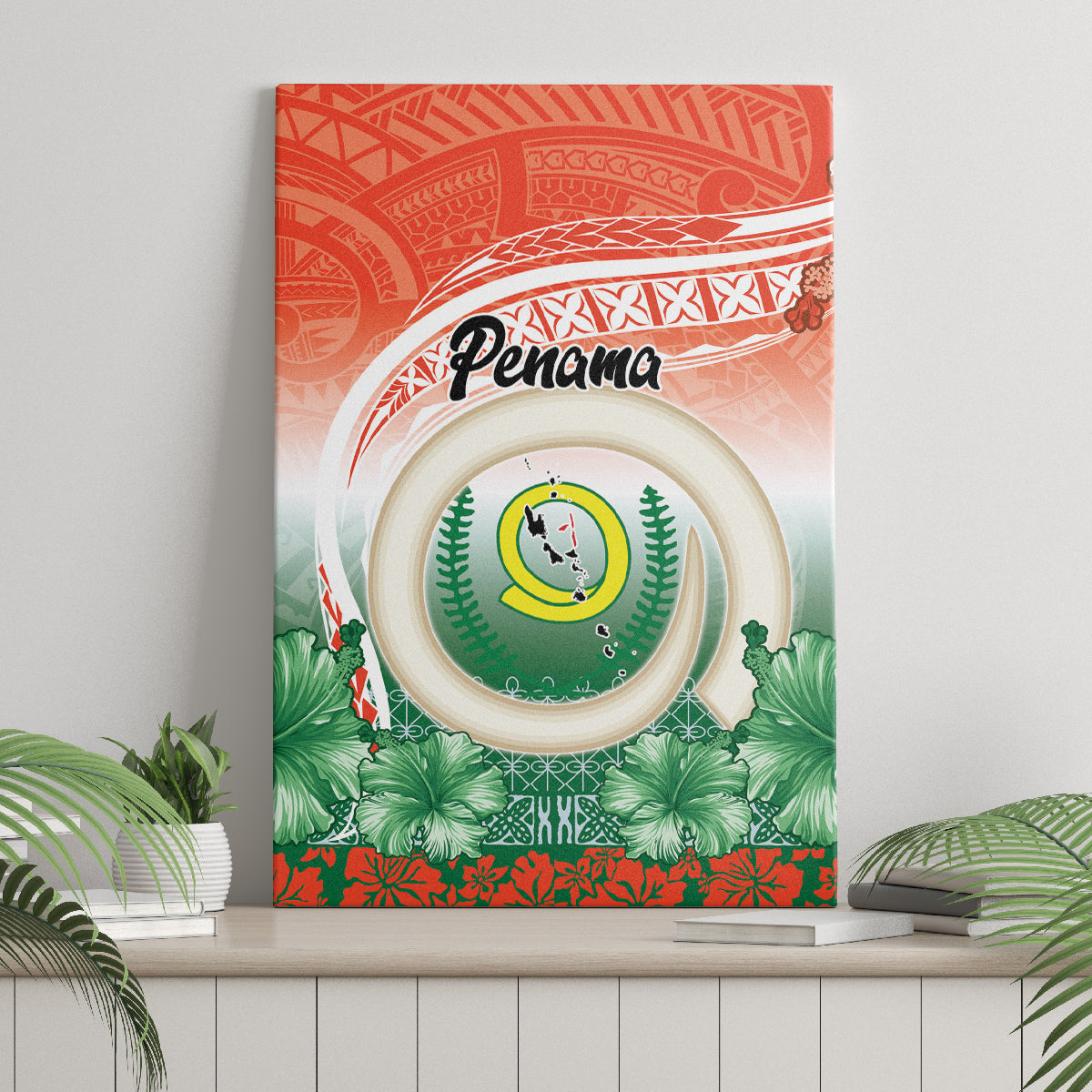 Penama Vanuatu Canvas Wall Art Hibiscus Sand Drawing with Pacific Pattern LT9 - Polynesian Pride