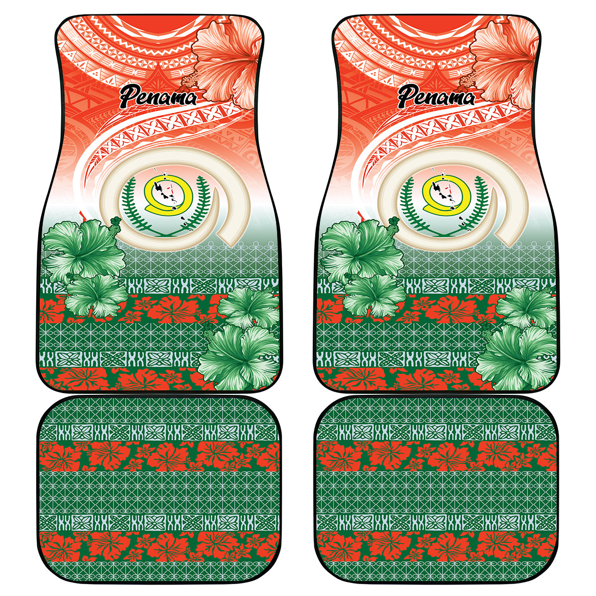 Penama Vanuatu Car Mats Hibiscus Sand Drawing with Pacific Pattern LT9 - Polynesian Pride
