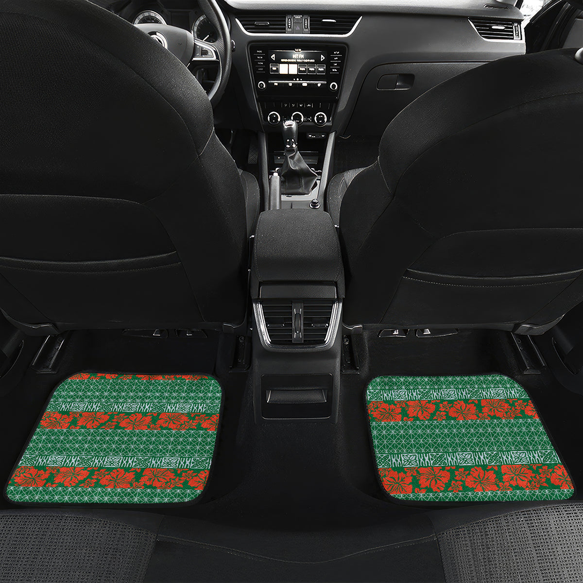 Penama Vanuatu Car Mats Hibiscus Sand Drawing with Pacific Pattern LT9 Set 2pcs - Back Red Art - Polynesian Pride