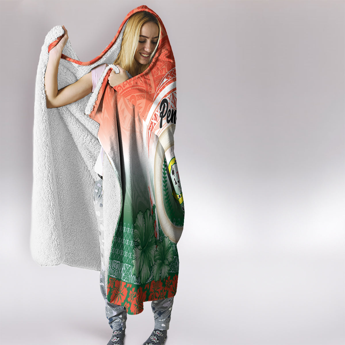 Penama Vanuatu Hooded Blanket Hibiscus Sand Drawing with Pacific Pattern LT9 - Polynesian Pride