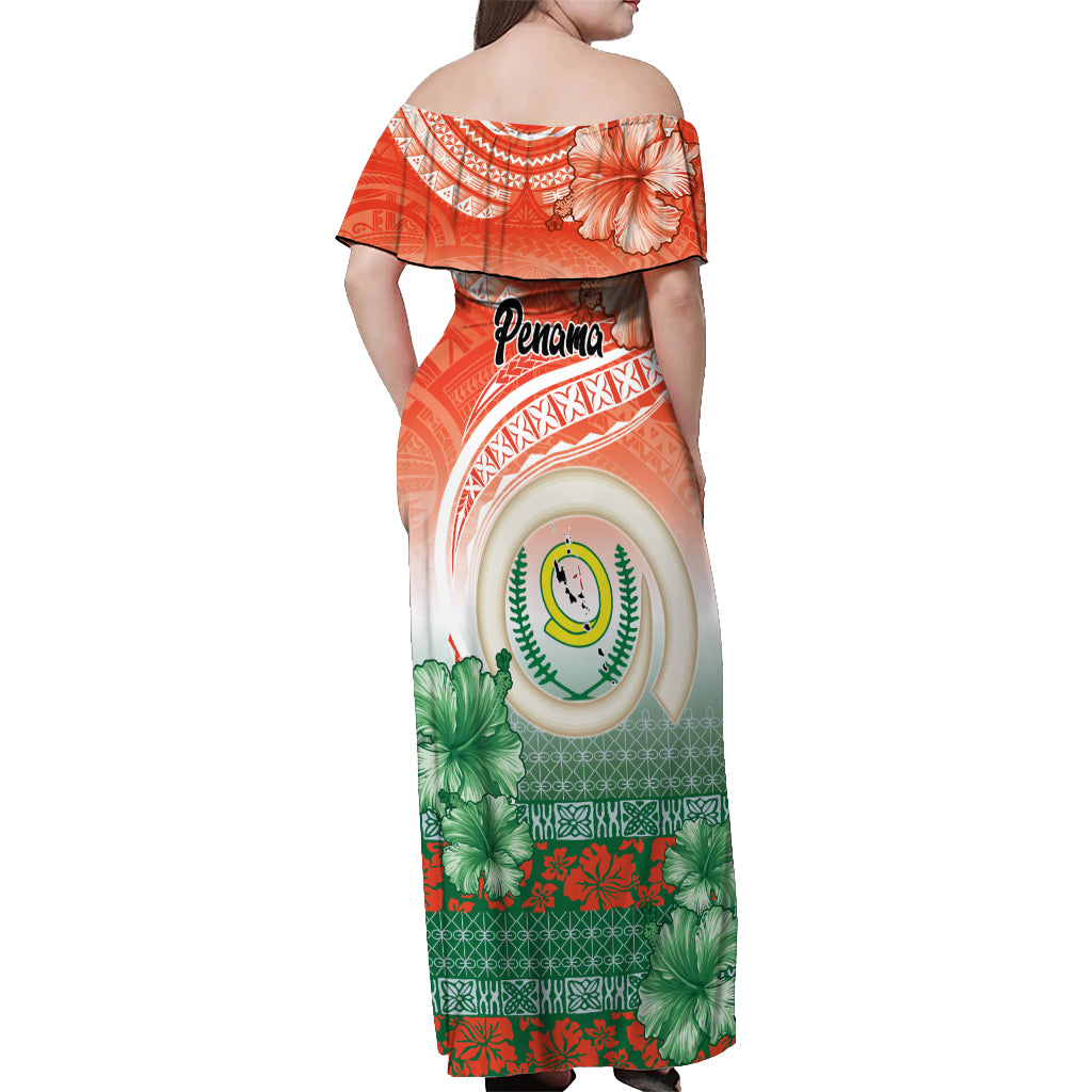 Penama Vanuatu Off Shoulder Maxi Dress Hibiscus Sand Drawing with Pacific Pattern LT9 - Polynesian Pride