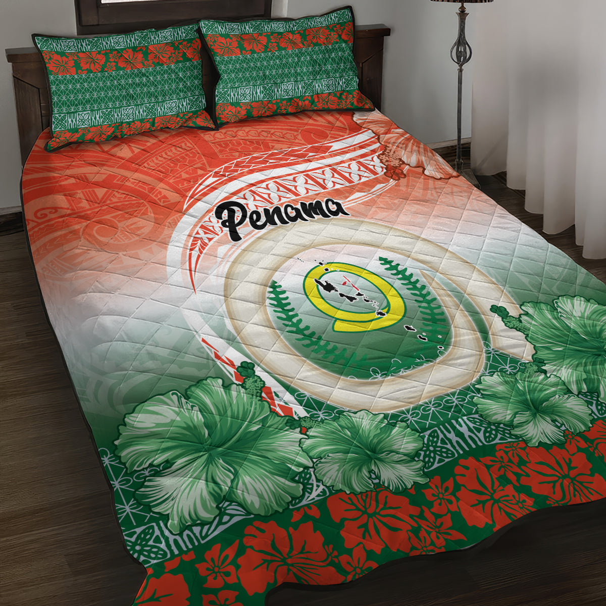 Penama Vanuatu Quilt Bed Set Hibiscus Sand Drawing with Pacific Pattern LT9 Red Art - Polynesian Pride