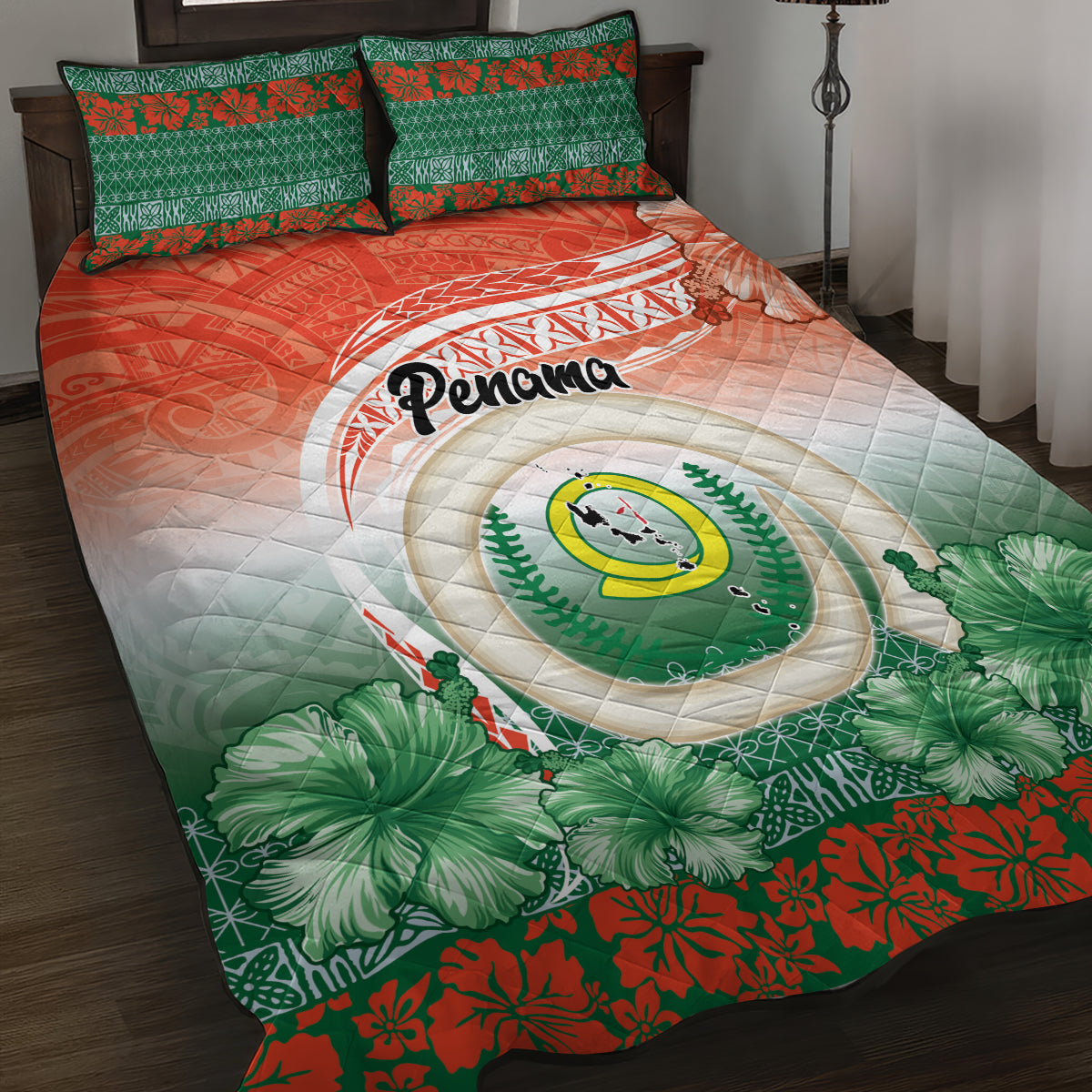 Penama Vanuatu Quilt Bed Set Hibiscus Sand Drawing with Pacific Pattern