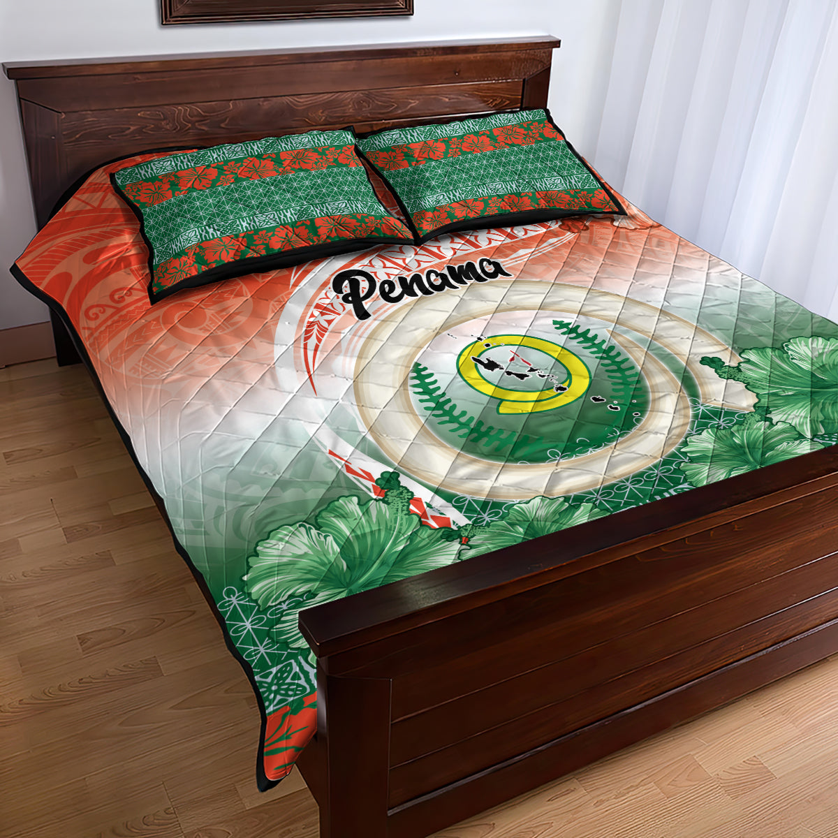 Penama Vanuatu Quilt Bed Set Hibiscus Sand Drawing with Pacific Pattern LT9 - Polynesian Pride