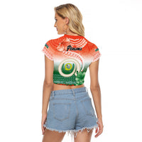 Penama Vanuatu Raglan Cropped T Shirt Hibiscus Sand Drawing with Pacific Pattern