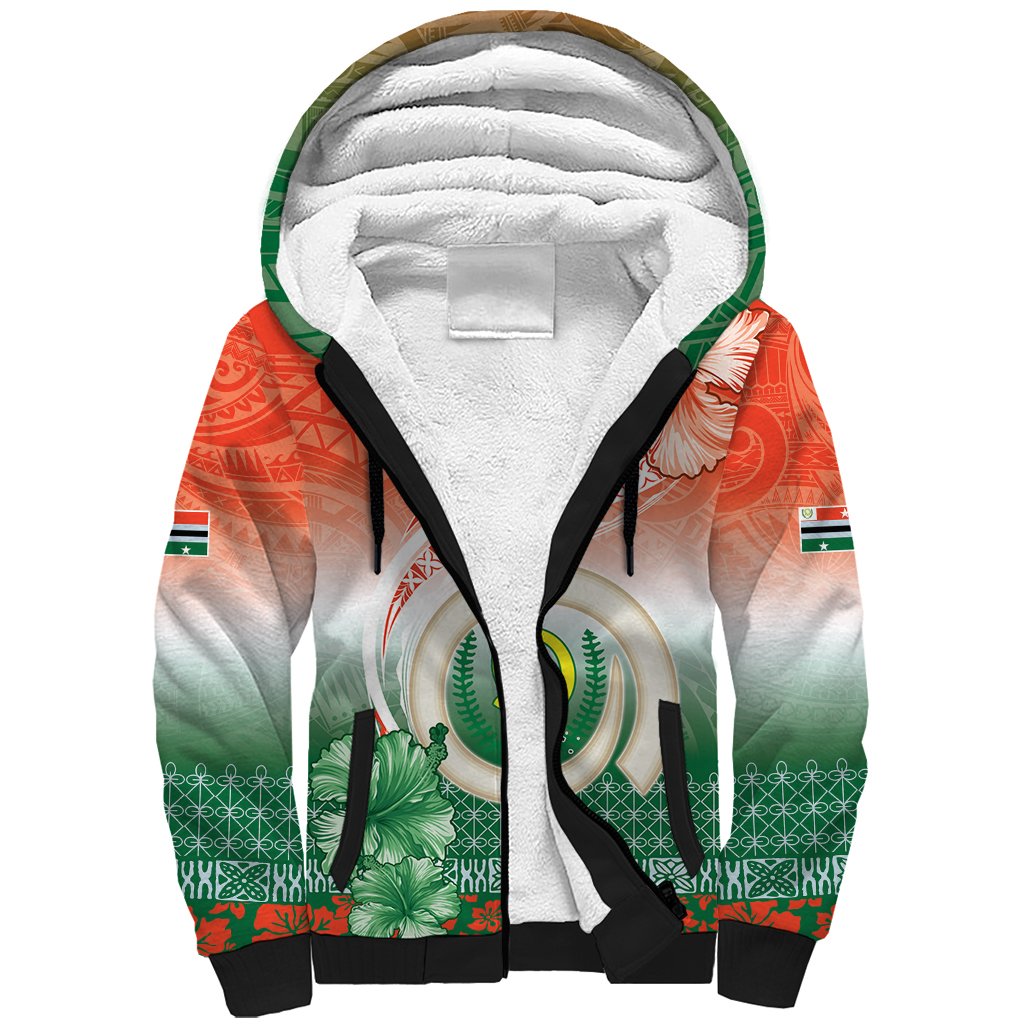 Penama Vanuatu Sherpa Hoodie Hibiscus Sand Drawing with Pacific Pattern LT9 Unisex Red Art - Polynesian Pride