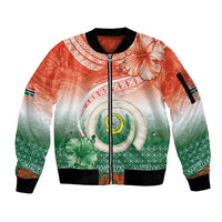 Penama Vanuatu Sleeve Zip Bomber Jacket Hibiscus Sand Drawing with Pacific Pattern LT9 Unisex Red Art - Polynesian Pride