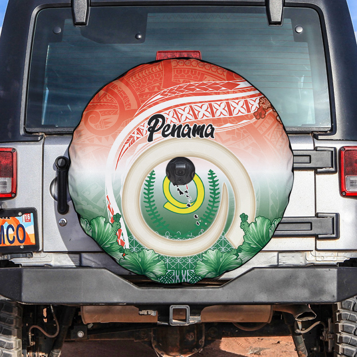 Penama Vanuatu Spare Tire Cover Hibiscus Sand Drawing with Pacific Pattern LT9 Red Art - Polynesian Pride