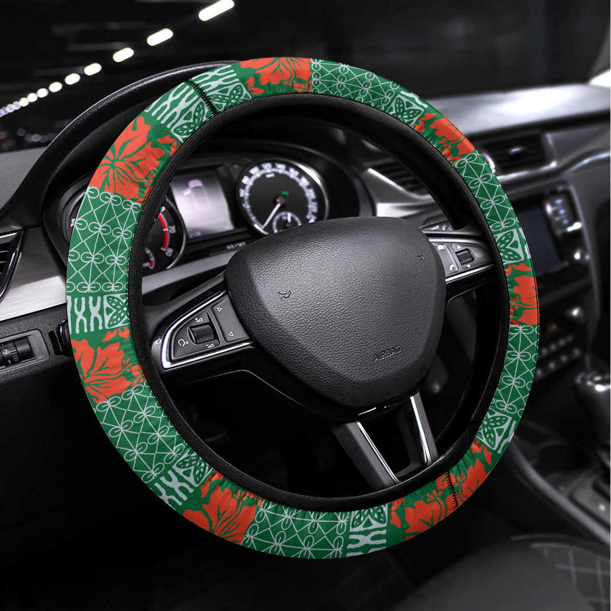 Penama Vanuatu Steering Wheel Cover Hibiscus Sand Drawing with Pacific Pattern LT9 Universal Fit Red Art - Polynesian Pride
