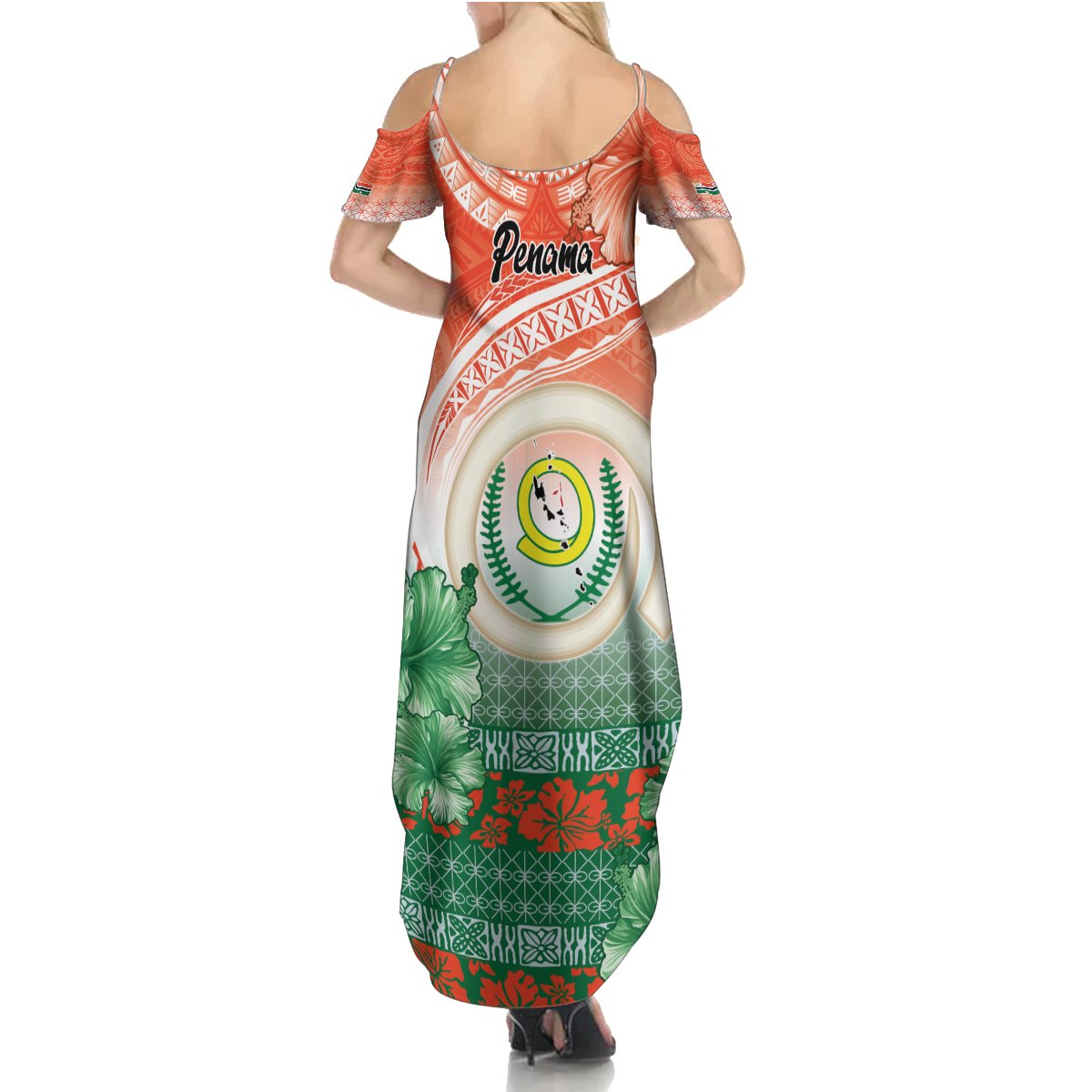 Penama Vanuatu Summer Maxi Dress Hibiscus Sand Drawing with Pacific Pattern LT9 - Polynesian Pride