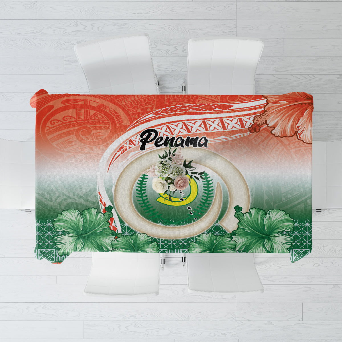 Penama Vanuatu Tablecloth Hibiscus Sand Drawing with Pacific Pattern LT9 Red Art - Polynesian Pride