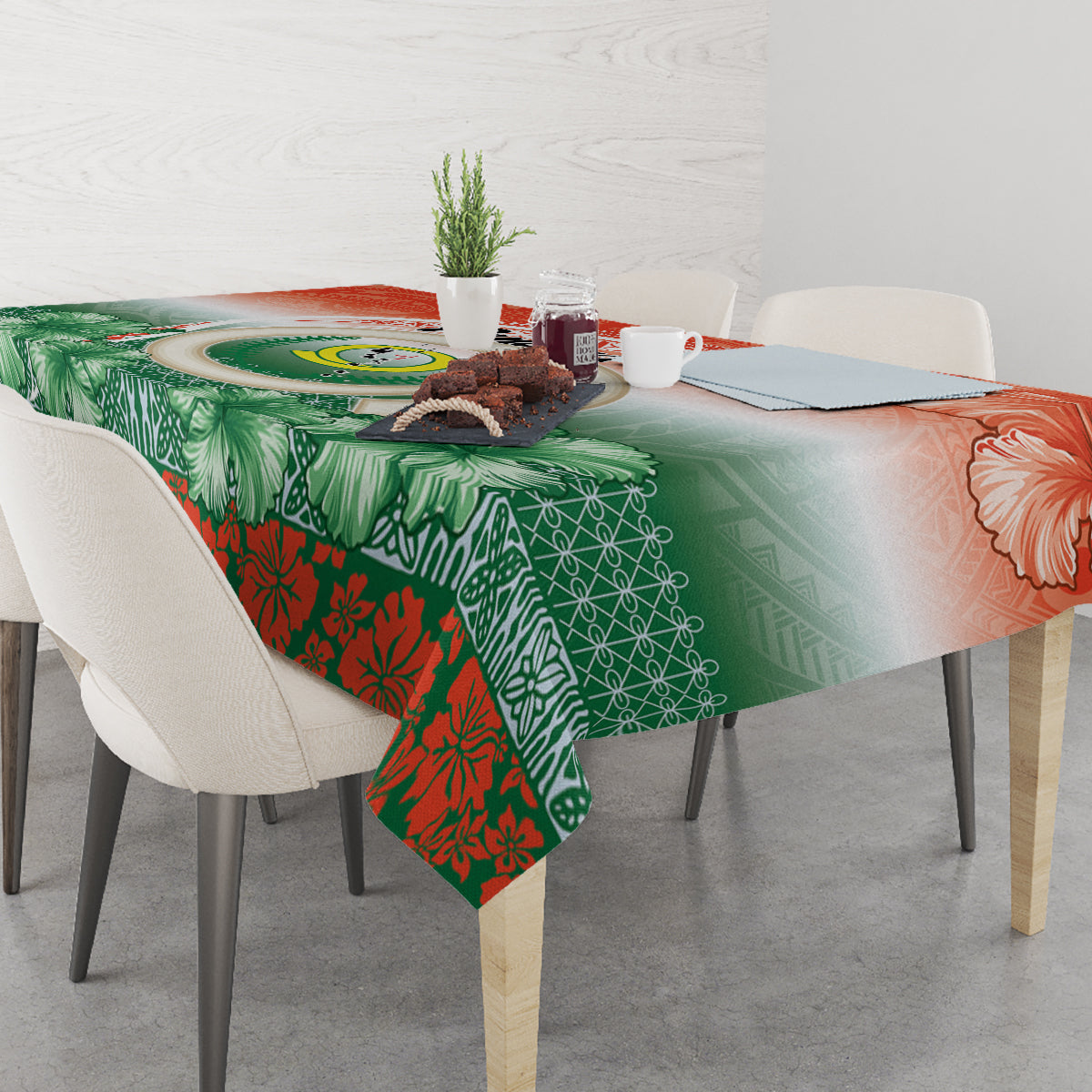 Penama Vanuatu Tablecloth Hibiscus Sand Drawing with Pacific Pattern LT9 - Polynesian Pride